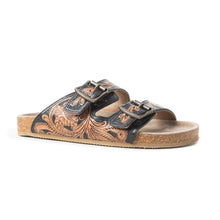 Load image into Gallery viewer, Tooled Leather Falling Feather Sandals ~ Brown
