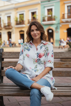 Load image into Gallery viewer, Colette Italian Made Linen Romantic Floral Shirt ~ White
