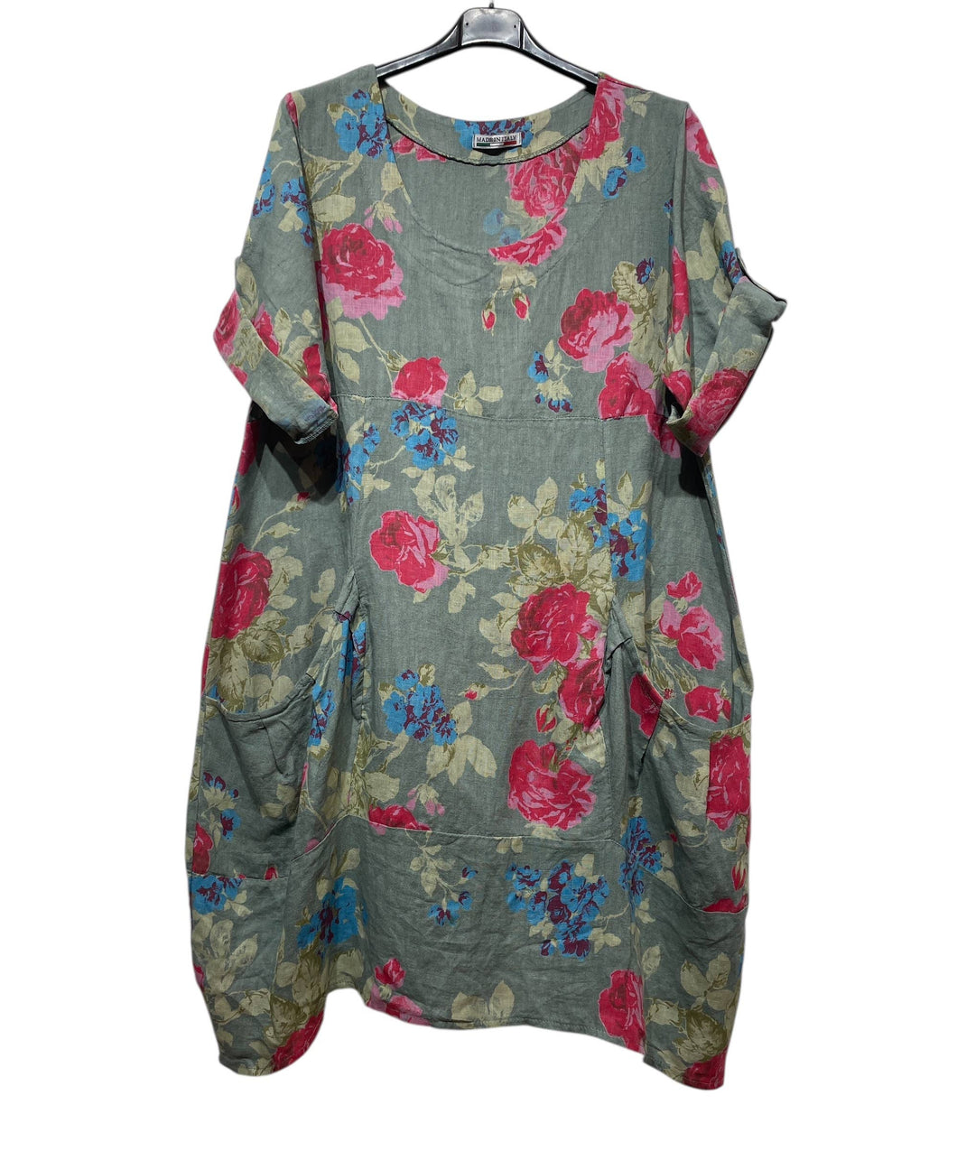 Colette Italian Made Linen Rose Dress ~ Sage