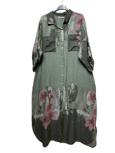 Colette Italian Made Linen Shirt Dress ~ Khaki