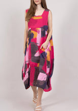 Load image into Gallery viewer, Collette Italian Made Linen Sleeveless Abstract Dress ~ Navy
