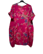 Load image into Gallery viewer, Colette Italian Made Linen Rose Dress ~ Fuschia

