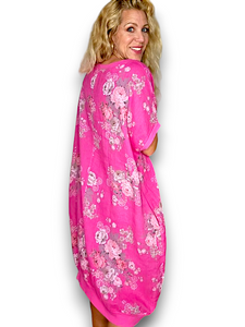 Italian Helga May Elastic Hem High Tea Dress ~ Pink ~ Free Size