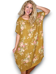 Italian Helga May Elastic Hem High Tea Dress ~ Mustard ~ Free Size