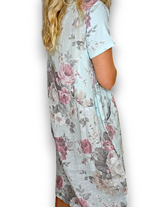 Italian Classic Shift by Helga May Soft Floral ~ Pale Blue