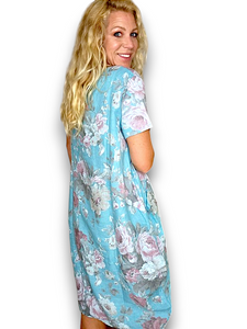 Italian Classic Shift by Helga May Soft Floral ~ Turquoise