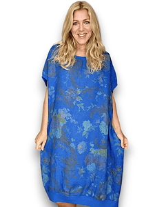 Helga May Italian Linen Elastic Hem 'Twirl' Dress ~ Cobalt