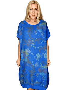 Helga May Italian Linen Elastic Hem 'Twirl' Dress ~ Cobalt