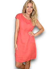 Load image into Gallery viewer, HELGA MAY Italian Linen Slim Fit Plain Dress ~ Coral
