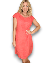 Load image into Gallery viewer, HELGA MAY Italian Linen Slim Fit Plain Dress ~ Coral
