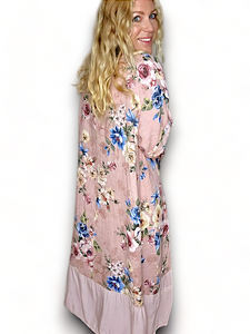 HELGA MAY Flora Plain Hem Dusky Pink Linen Dress Sz 14-20