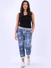 Load image into Gallery viewer, Italian Stretch Cotton Trousers ~ Denim Look Flora
