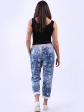 Load image into Gallery viewer, Italian Stretch Cotton Trousers ~ Denim Look Flora
