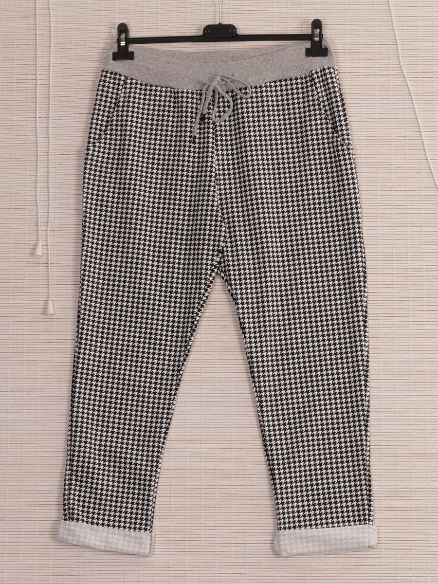 Italian Stretch Cotton Trousers ~ Houndstooth