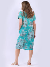 Load image into Gallery viewer, Italian Classic Shift Soft Floral Aqua Linen Dress Sz 10-16
