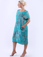 Load image into Gallery viewer, Italian Classic Shift Soft Floral Teal Linen Dress Sz 10-16
