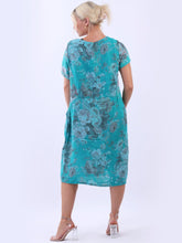 Load image into Gallery viewer, Italian Classic Shift Soft Floral Teal Linen Dress Sz 10-16
