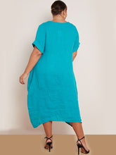 Load image into Gallery viewer, Italian Plain Front Pockets Aqua Linen Dress Sz 14-20
