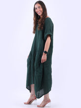 Load image into Gallery viewer, Italian Plain Front Pockets Forest Linen Dress Sz 14-20

