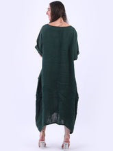 Load image into Gallery viewer, Italian Plain Front Pockets Forest Linen Dress Sz 14-20
