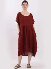 Load image into Gallery viewer, Italian Plain Linen Scoop Neck Dress ~ Rust
