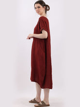 Load image into Gallery viewer, Italian Plain Linen Scoop Neck Dress ~ Rust
