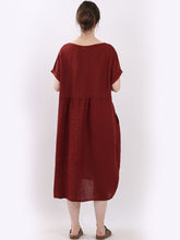 Load image into Gallery viewer, Italian Plain Linen Scoop Neck Dress ~ Rust
