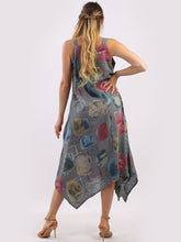 Load image into Gallery viewer, Italian Strappy Abstract Charcoal Linen Dress Sz 10-16
