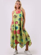 Load image into Gallery viewer, Italian Strappy Abstract Lime Linen Dress Sz 10-16

