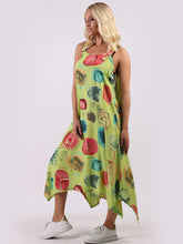 Load image into Gallery viewer, Italian Strappy Abstract Lime Linen Dress Sz 10-16
