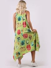 Load image into Gallery viewer, Italian Strappy Abstract Lime Linen Dress Sz 10-16
