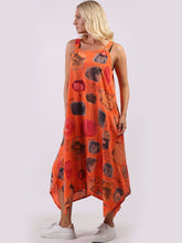 Load image into Gallery viewer, Italian Strappy Abstract Orange Linen Dress Sz 10-16
