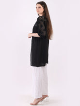 Load image into Gallery viewer, Italian Linen/Lace Top w/Crochet Edging Black
