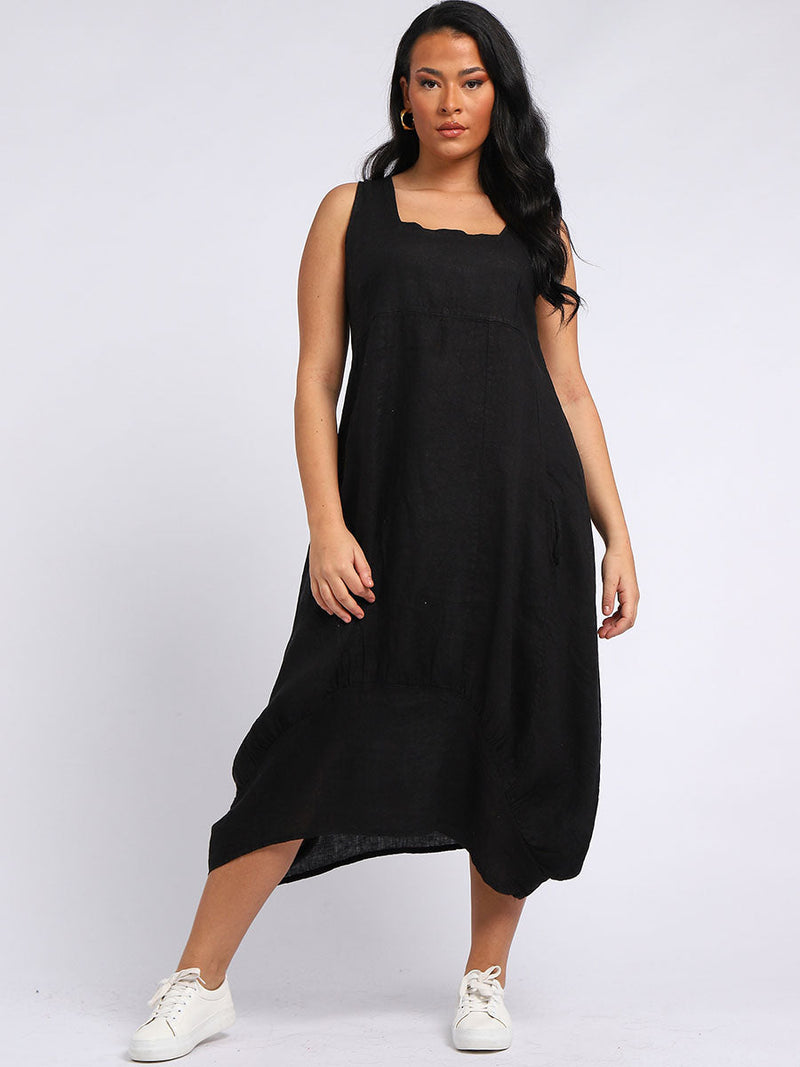 Made in Italy Square Neck Sleeveless Maxi Dress ~ Black