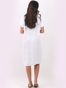 Italian Classic Shift Plain White Linen Dress Sz 10-16
