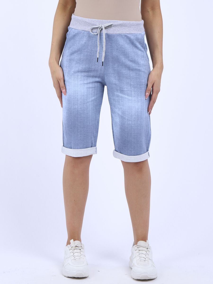 Italian Stretch Cotton Shorts Denim Look Light Blue