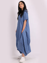 Load image into Gallery viewer, Italian Plain Square Neck Linen Dress Denim Sz 12-18
