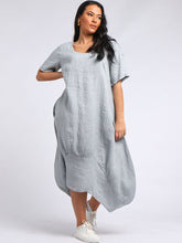 Load image into Gallery viewer, Italian Plain Square Neck Linen Dress Silver Sz 12-18
