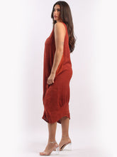 Load image into Gallery viewer, Italian Plain Ribbed Sides Linen Sleeveless Dress ~ Rust
