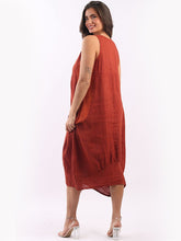 Load image into Gallery viewer, Italian Plain Ribbed Sides Linen Sleeveless Dress ~ Rust
