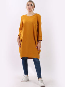Italian Cotton Side Pocket Dress Mustard Sz 12-18