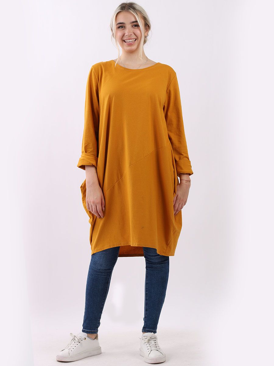 Italian Cotton Side Pocket Dress Mustard Sz 12-18
