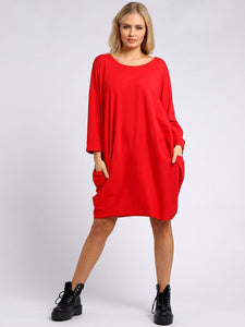 Italian Cotton Side Pocket Dress Red Sz 12-18