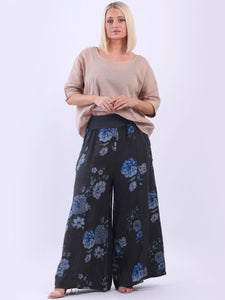 Italian Linen Palazzo Pants 'Rena' Charcoal Sz 10-16