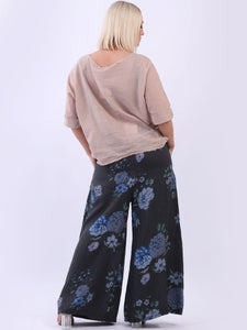 Italian Linen Palazzo Pants 'Rena' Charcoal Sz 10-16