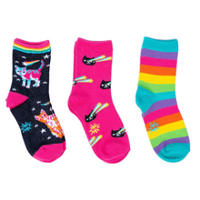 Load image into Gallery viewer, Space Cats 3-Pack Crew Socks ~ Sock it to Me ~ Fit 3-6yrs, Sz 8-13
