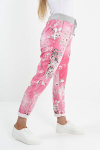 Italian Stretch Cotton Trousers ~ Floral Fuschia