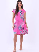 Load image into Gallery viewer, Italian Slim Fit Floral Fuschia Linen Dress Sz 8-14
