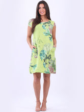Load image into Gallery viewer, Italian Slim Fit Floral Lime Linen Dress Sz 8-14
