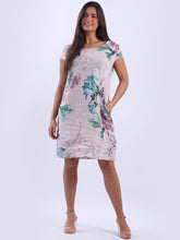 Load image into Gallery viewer, Italian Slim Fit Floral Soft Pink Linen Dress Sz 8-14
